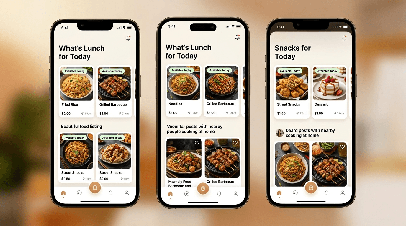 Village Bites App Preview - Browse local food from neighbors